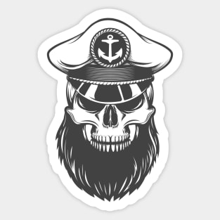 Skull with Beard in Captain Hat Sticker